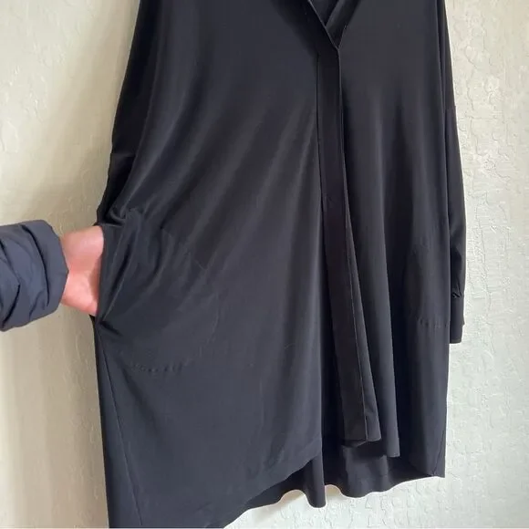Norma Kamali Boxy Coverup Beach Shirt Tunic Dress Large Black Stretch Jersey - Picture 10 of 13